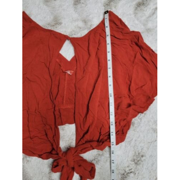 Sky And Sparrow Clay Red Short Sleeve Crop Top V Neck Tie Back Size XL - Picture 7 of 8